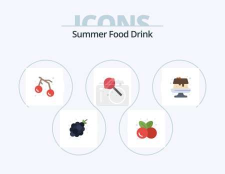 Téléchargez les illustrations : Boisson alimentaire d'été Flat Icon Pack 5 Icon Design. la nourriture. Des bonbons. nourriture saine. Gentil. fruits - en licence libre de droit