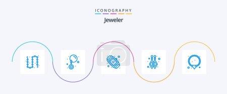 Illustration for Jewellery Blue 5 Icon Pack Including mala. bracelet. accessorize. dangling earrings. watch - Royalty Free Image