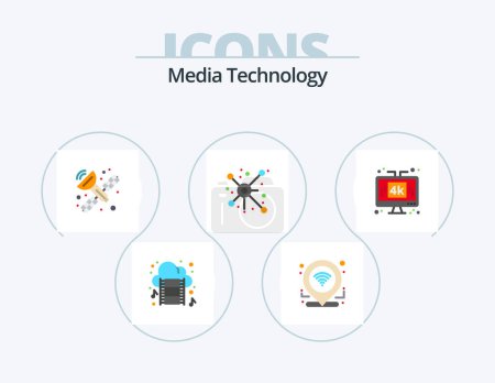Ilustración de Media Technology Flat Icon Pack 5 Icon Design. media. computer. communication. connection. network - Imagen libre de derechos
