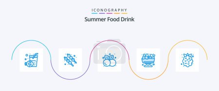 Téléchargez les illustrations : Summer Food Drink Blue 5 Icon Pack Including fruit. food. fruit. summer. food - en licence libre de droit