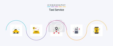 Téléchargez les illustrations : Taxi Service Flat 5 Icon Pack Including ride. pay cash. path. online cab booking. receiver - en licence libre de droit