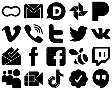 Ilustración de 20 Glifo sólido negro versátil Iconos como bandeja de entrada. tweet. pandora. iconos de Twitter y rakuten. Alta definición y profesional - Imagen libre de derechos