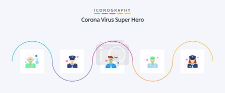 Ilustración de Corona Virus Super Hero Flat 5 Icon Pack Incluyendo. Policía. Hombre. Mujer. salud - Imagen libre de derechos