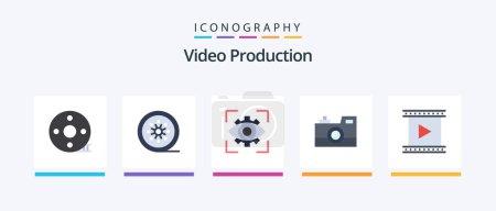 Téléchargez les illustrations : Video Production Flat 5 Icon Pack Including photography. antique camera. tape reel. vision. imagination. Creative Icons Design - en licence libre de droit