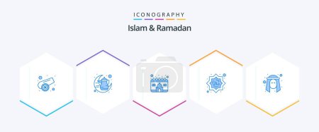 Ilustración de Islam And Ramadan 25 Blue icon pack including man. islam. calendar. decoration. halal - Imagen libre de derechos