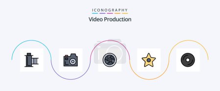 Illustration for Video Production Line Filled Flat 5 Icon Pack Including dvd. cd. cinema. star. bookmark - Royalty Free Image