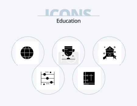 Ilustración de Education Glyph Icon Pack 5 Icon Design (en inglés). Medalla. Premio. libro sagrado. logro. geografía - Imagen libre de derechos