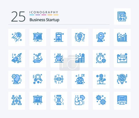 Illustration for Business Startup 25 Blue Color icon pack including head. dollar. projector. circle. bulb - Royalty Free Image