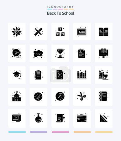 Téléchargez les illustrations : Creative Back To School 25 Glyph Solid Black icon pack  Such As world. note. abc. education. back to school - en licence libre de droit