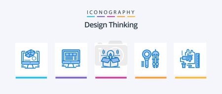 Téléchargez les illustrations : Design Thinking Blue 5 Icon Pack Outil inclus. design. web. fouille. idée. Icônes créatives Design - en licence libre de droit