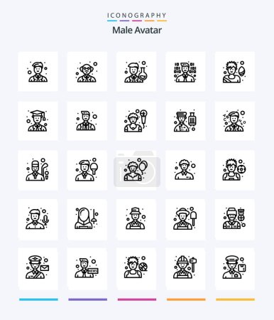 Téléchargez les illustrations : Avatar masculin créatif 25 OutLine icône pack tel que avatar. footballeur. avatar. joueur de rugby. programmeur - en licence libre de droit