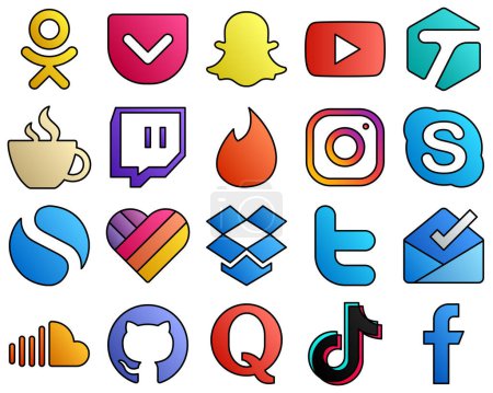 Illustration for Filled Line Style Social Media Icons likee. chat. skype and meta 20 Innovative icons - Royalty Free Image