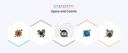 Téléchargez les illustrations : Space 25 FilledLine icon pack including . . space. meteor. asteroids - en licence libre de droit