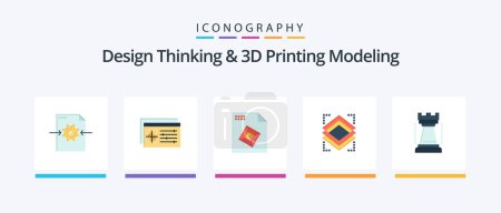 Illustration for Design Thinking And D Printing Modeling Flat 5 Icon Pack Including king. entertainment. file. server. object. Creative Icons Design - Royalty Free Image