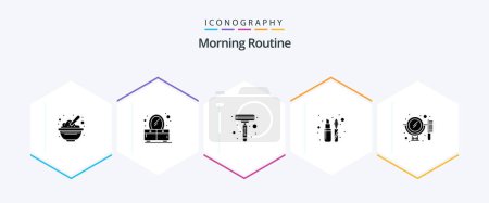 Illustration for Morning Routine 25 Glyph icon pack including mirror. beauty. razor. mascara. eye - Royalty Free Image