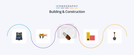 Téléchargez les illustrations : Building And Construction Flat 5 Icon Pack Including showel. building. repair. architecture. blade - en licence libre de droit