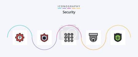 Téléchargez les illustrations : Pack de 5 icônes rempli de ligne de sécurité comprenant plus. vidéo. code. caméra de sécurité. caméra - en licence libre de droit