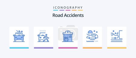 Ilustración de Road Accidents Blue 5 Icon Pack Including wet road. car. road. bad weather condition. station. Creative Icons Design - Imagen libre de derechos