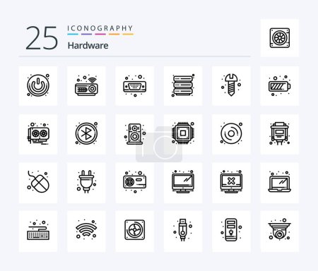 Ilustración de Hardware 25 Paquete de iconos de línea incluyendo tornillo. diy. Mostrar. seguridad. alojamiento - Imagen libre de derechos