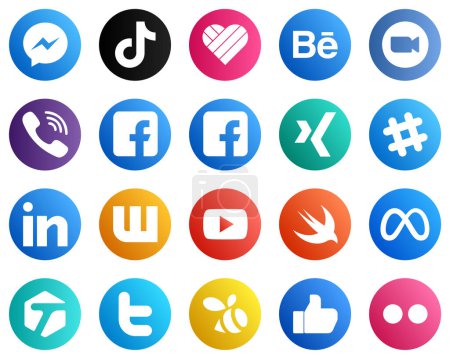 Téléchargez les illustrations : 20 Social Media Icons for Your Branding such as facebook. rakuten. likee. viber and meeting icons. Editable and high resolution - en licence libre de droit