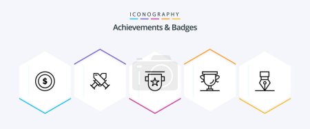 Ilustración de Achievements and Badges 25 Line icon pack including achievement. prize. badge. award. stamp - Imagen libre de derechos