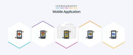Illustration for Mobile Application 25 FilledLine icon pack including weather. interaction. application. culculater. app - Royalty Free Image
