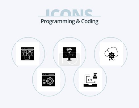 Illustration for Programming And Coding Glyph Icon Pack 5 Icon Design. develop. coding. laptop. development. coding - Royalty Free Image