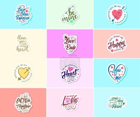 Ilustración de Heartwarming Valentine's Day Typography and Graphics Stickers - Imagen libre de derechos