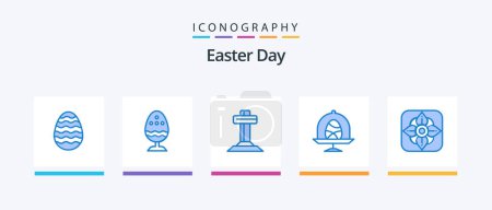 Téléchargez les illustrations : Easter Blue 5 Icon Pack Including flower. food. food. egg. easter. Creative Icons Design - en licence libre de droit