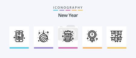 Téléchargez les illustrations : New Year Line 5 Icon Pack Including calendar. light ball. new. new year. new year. Creative Icons Design - en licence libre de droit