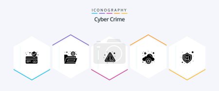 Téléchargez les illustrations : Cyber Crime 25 Glyph icon pack including protect. malware. alert. virus. cloud - en licence libre de droit
