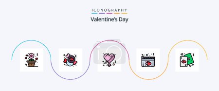 Téléchargez les illustrations : Valentines Day Line rempli plat Pack de 5 icônes y compris coeur. Un film. femelle. amour. film - en licence libre de droit