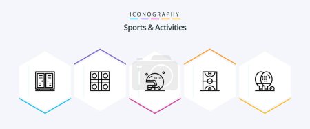 Téléchargez les illustrations : Sports et activités Pack d'icônes de 25 lignes incluant le jeu. basket. jeu de ludo. Boule. rugby - en licence libre de droit
