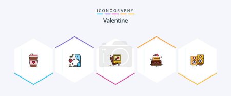 Téléchargez les illustrations : Valentine 25 FilledLine icon pack including love song. wedding. frame. heart. cake - en licence libre de droit