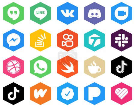 Illustration for Hexagon Flat Color White Icon Collection slack. kuaishou. messenger. overflow and question 20 High-quality Icons - Royalty Free Image