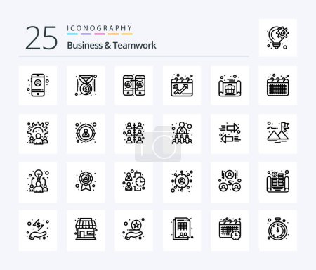 Ilustración de Business And Teamwork 25 Line icon pack including plan. business plan. calling. business. dots - Imagen libre de derechos