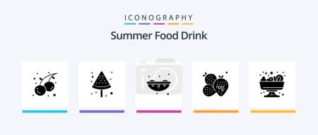 Téléchargez les illustrations : Summer Food Drink Glyph 5 Icon Pack Including . food. sweet. salad. fruit. Creative Icons Design - en licence libre de droit