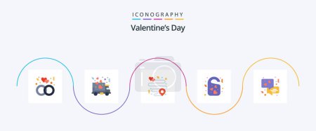 Téléchargez les illustrations : Valentines Day Flat Pack de 5 icônes Y compris la communication. étiquette de porte. coeur. mariage. amour - en licence libre de droit