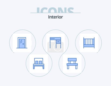 Illustration for Interior Blue Icon Pack 5 Icon Design. office. furniture. park. desk. interior - Royalty Free Image