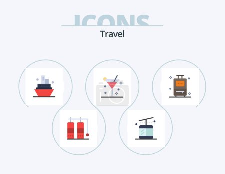 Téléchargez les illustrations : Travel Flat Icon Pack 5 Icon Design. . vacation. travel. travel. summer - en licence libre de droit