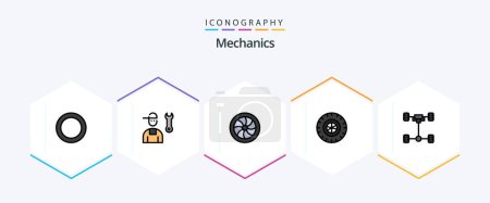Ilustración de Paquete de iconos Mechanics 25 FilledLine incluyendo chasis. auto. coche. Rueda. coche - Imagen libre de derechos