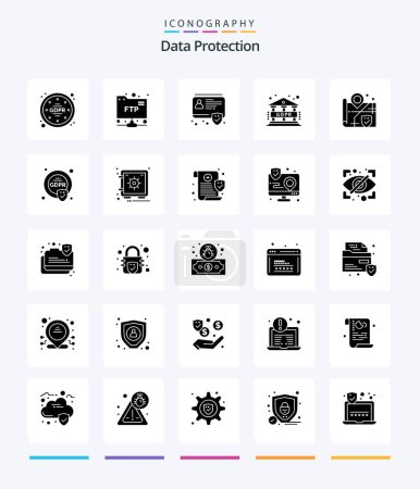 Téléchargez les illustrations : Creative Data Protection 25 Glyph Solid Black icon pack  Such As security. security. badge. location. gdpr - en licence libre de droit
