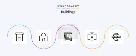 Ilustración de Edificios Línea 5 Icon Pack Incluyendo ladrillos. pisos. la escuela. edificio de la ciudad. apartamentos - Imagen libre de derechos