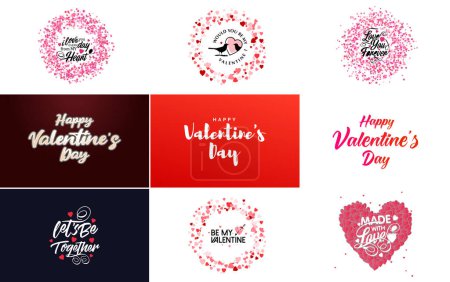 Illustration for Happy Valentine's Day greeting card template with a floral theme and a red and pink color scheme - Royalty Free Image