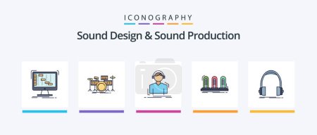Téléchargez les illustrations : Sound Design And Sound Production Line Filled 5 Icon Pack Including midi. control. midi. wire. cord. Creative Icons Design - en licence libre de droit