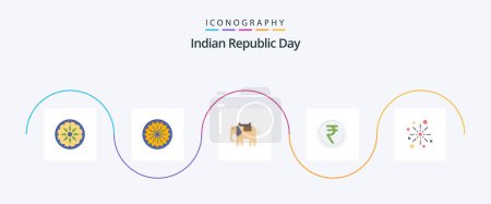 Téléchargez les illustrations : Pack de 5 icônes pour la fête de la République indienne incluant le commerce. inr. animal. indienne. monnaie - en licence libre de droit