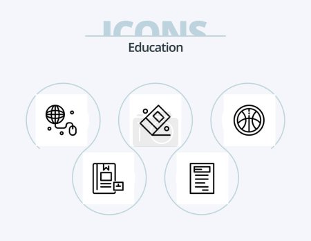 Téléchargez les illustrations : Education Line Icon Pack 5 Icon Design. book. time. e. education. school - en licence libre de droit