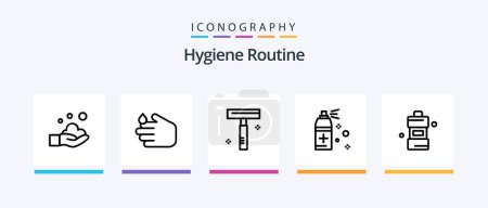 Illustration for Hygiene Routine Line 5 Icon Pack Including sponge. cleaning. wash. clean. cream. Creative Icons Design - Royalty Free Image