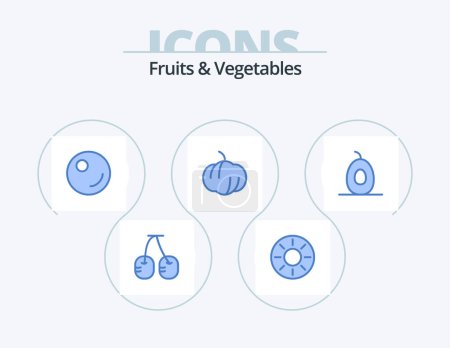 Illustration for Fruits and Vegetables Blue Icon Pack 5 Icon Design. . . peas. fruits. avocado - Royalty Free Image