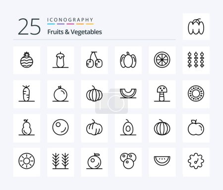Illustration for Fruits & Vegetables 25 Line icon pack including grill. lemon. fruit. fruit. vegetables - Royalty Free Image